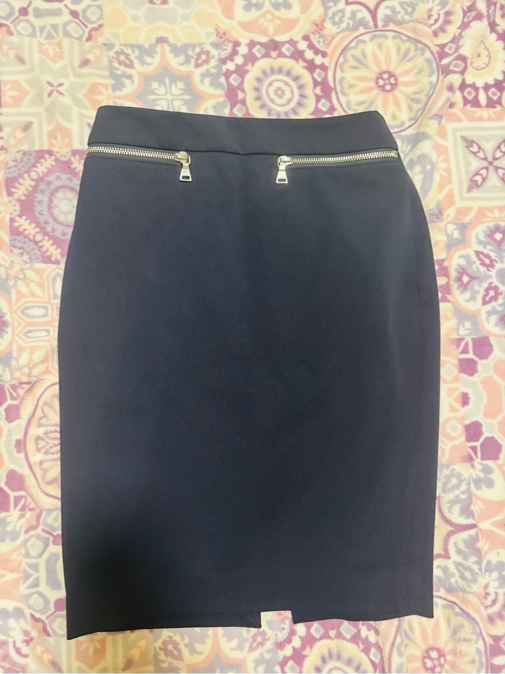 Express Navy Pencil Skirt with Silver Zippers